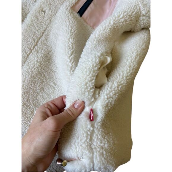 Levi's High Pile Fleece Hooded Zip Jacket Cream Pink XL - Picture 14 of 14